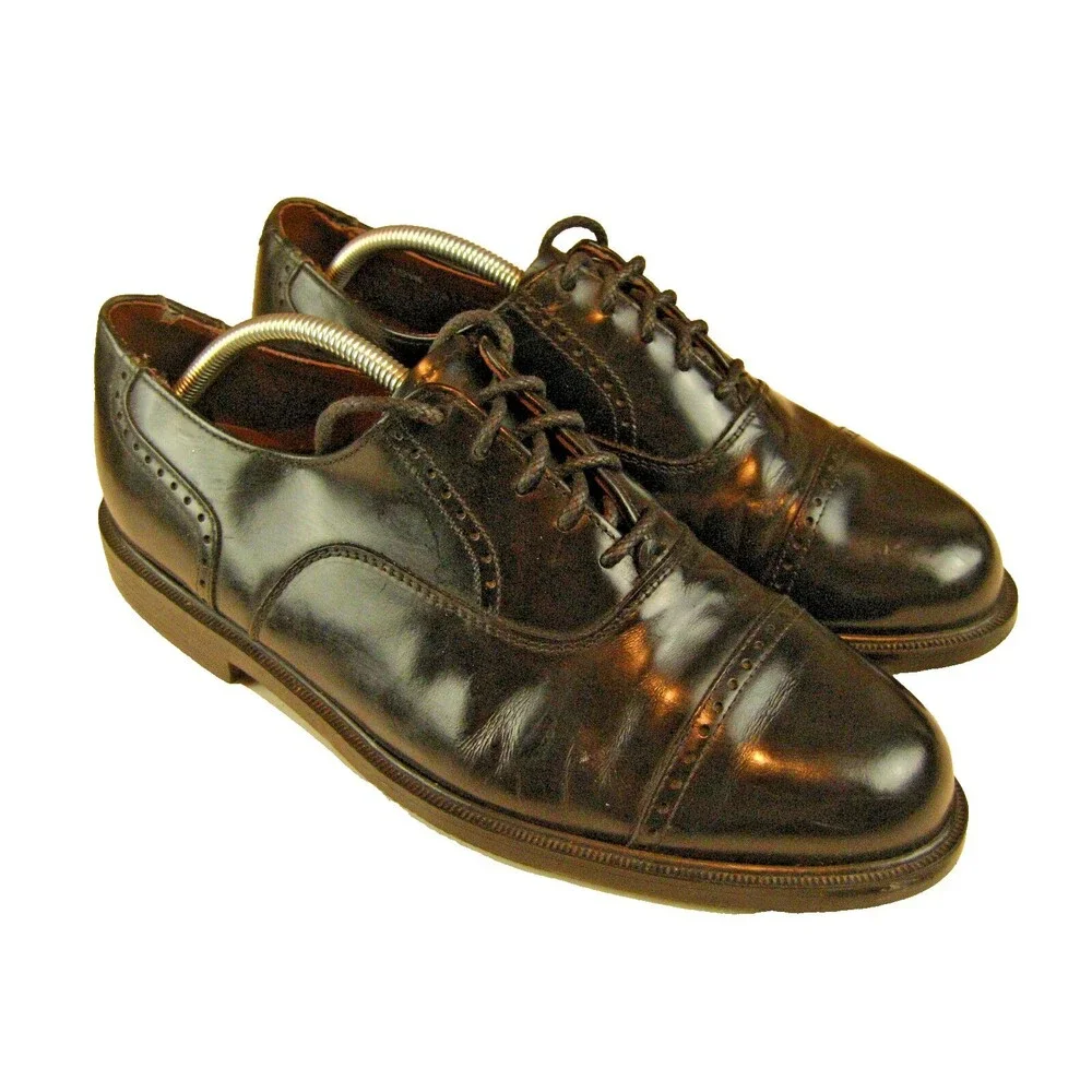 Mens Nunn Bush Black Leather Oxfords Cap Toe Lace Up Shoes sz 10.5W